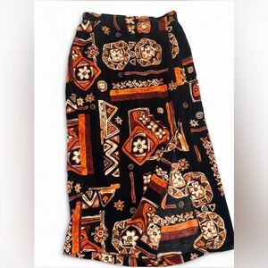 Expose size M midi Bohemian Black and Orange Patterned Skirt
